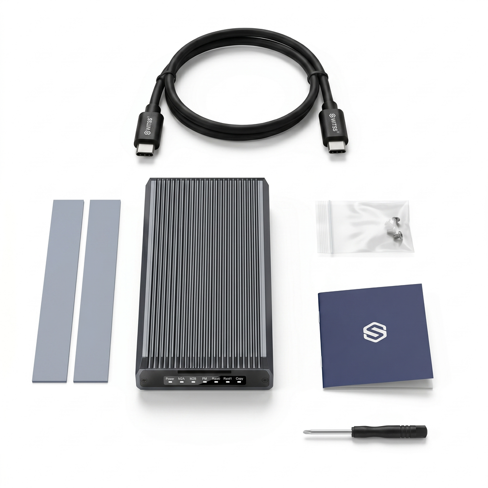 Emballage du boîtier SSD M.2 RAID Dual-Bay Switss®