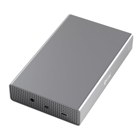 Switss® 3.5/2.5 inch HDD/SSD enclosure in grey aluminium with ventilation holes, USB-C port and power connector