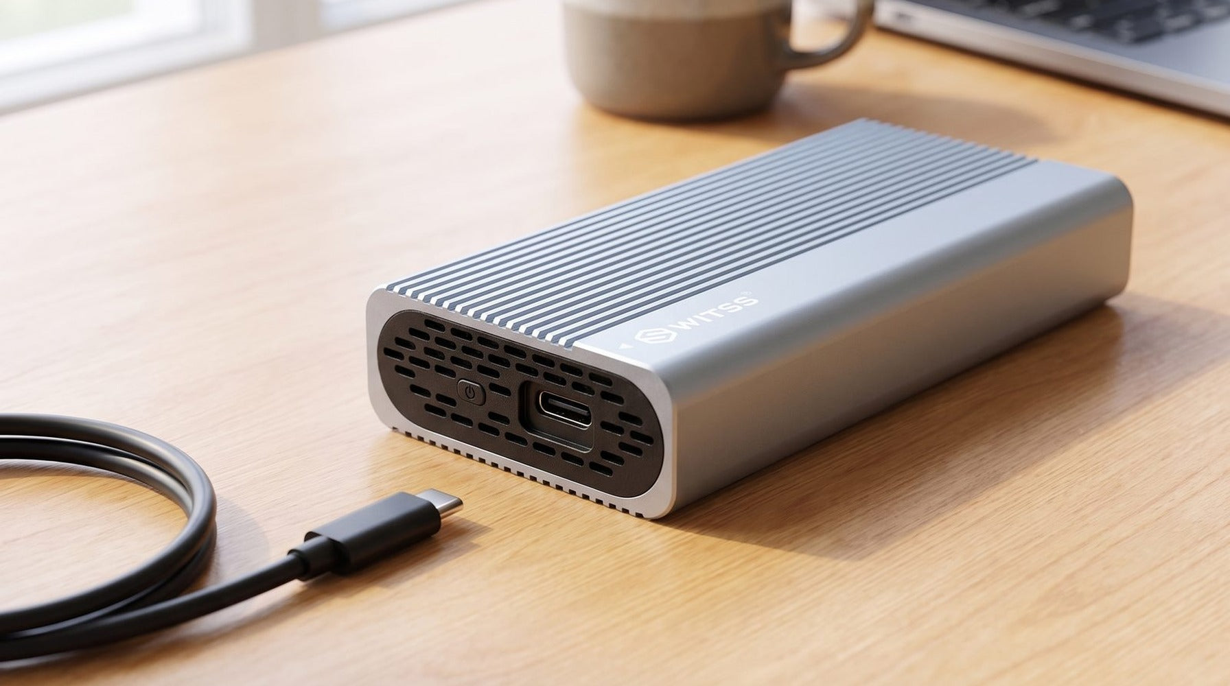 Switss® M.2 SSD enclosure USB4/Thunderbolt 4 in use, lifestyle image