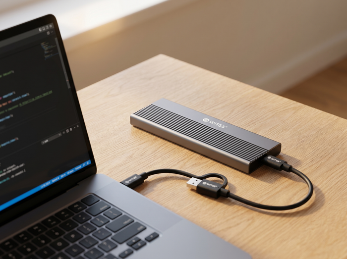 Boîtier connecté à un MacBook