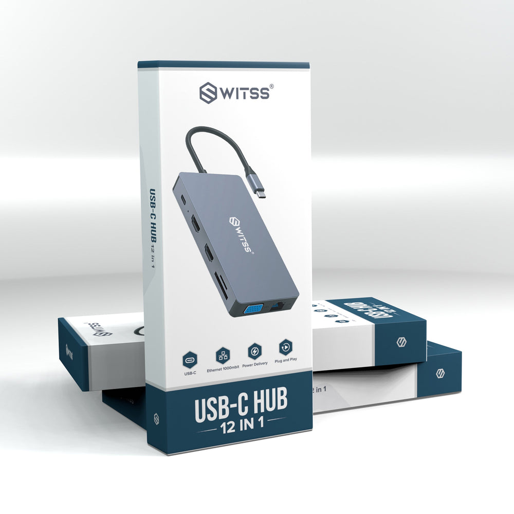 Hub USB-C Switss® 12-en-1 en aluminium argenté, vue de dessus