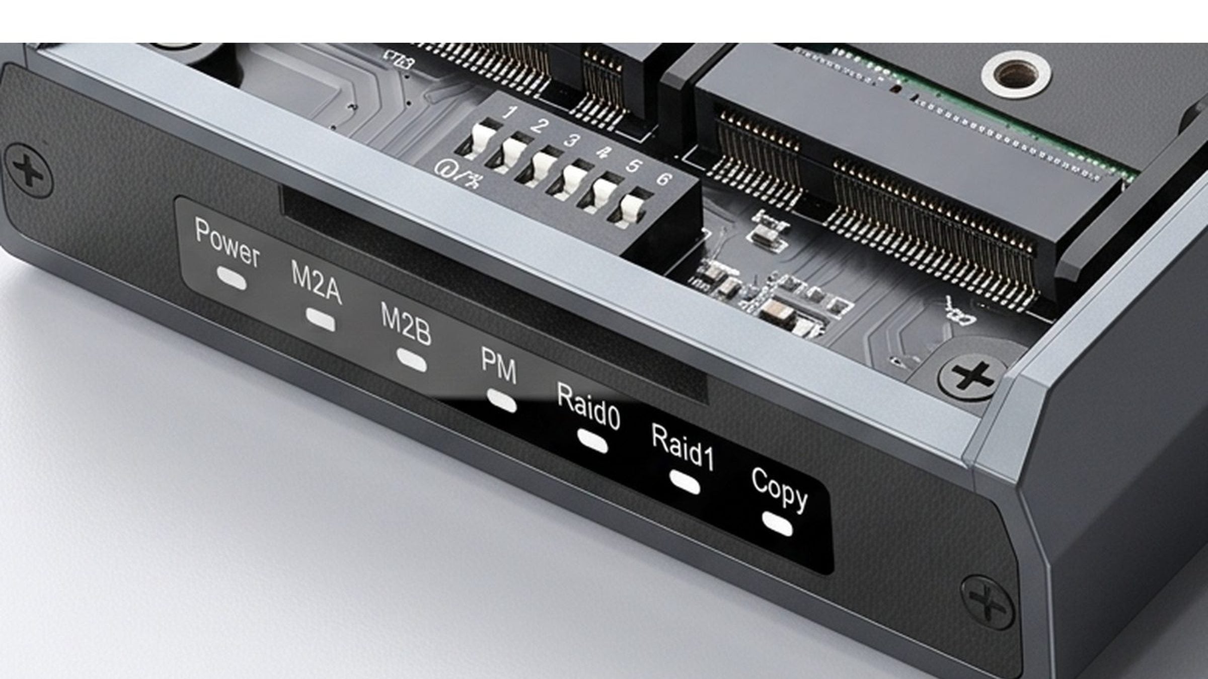 Boîtier SSD M.2 RAID Dual-Bay Switss® en aluminium, photo studio