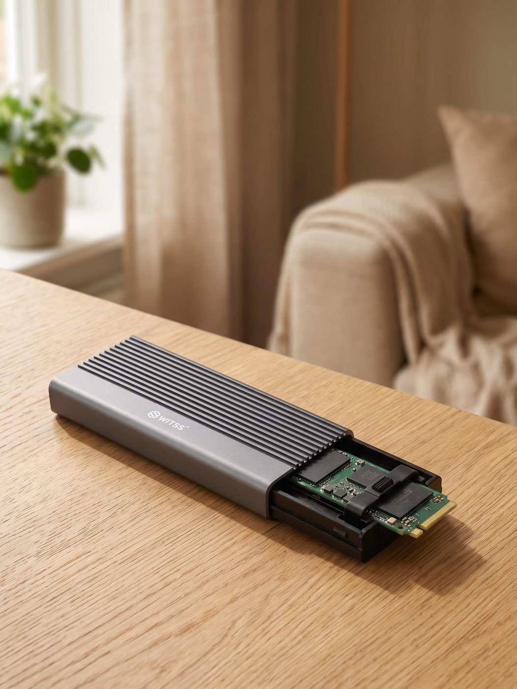 SSD M.2 installé dans le boîtier ouvert