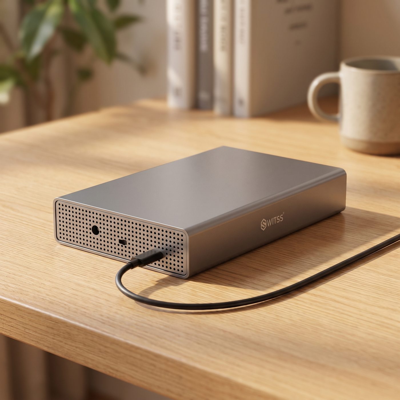 Boîtier Switss® 3,5 pouces avec connecteur USB-C à l'avant, gros plan