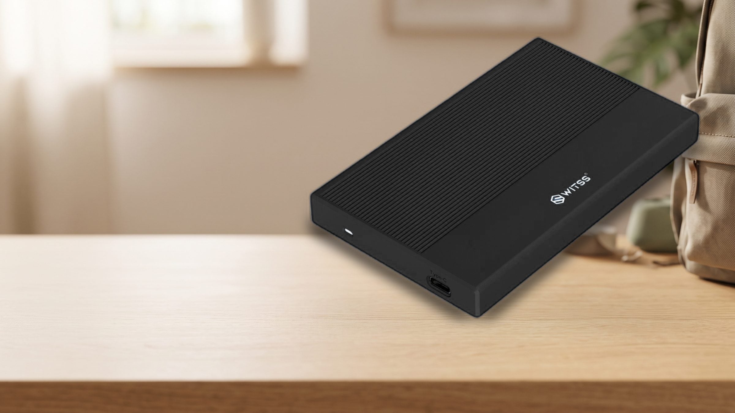 Switss® 2.5 inch external enclosure in use, lifestyle shot