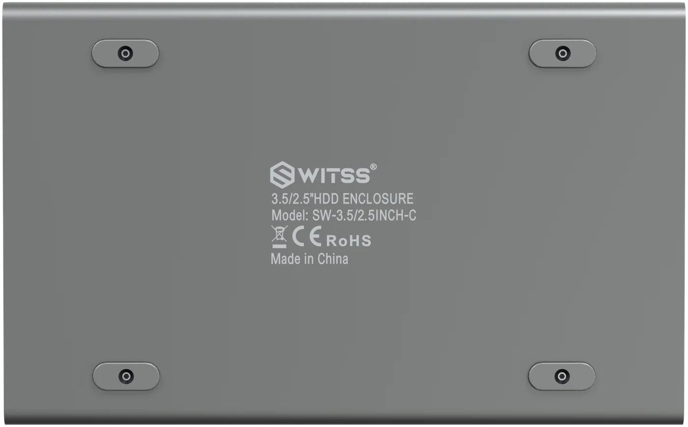Bottom of the enclosure with the label and four feet