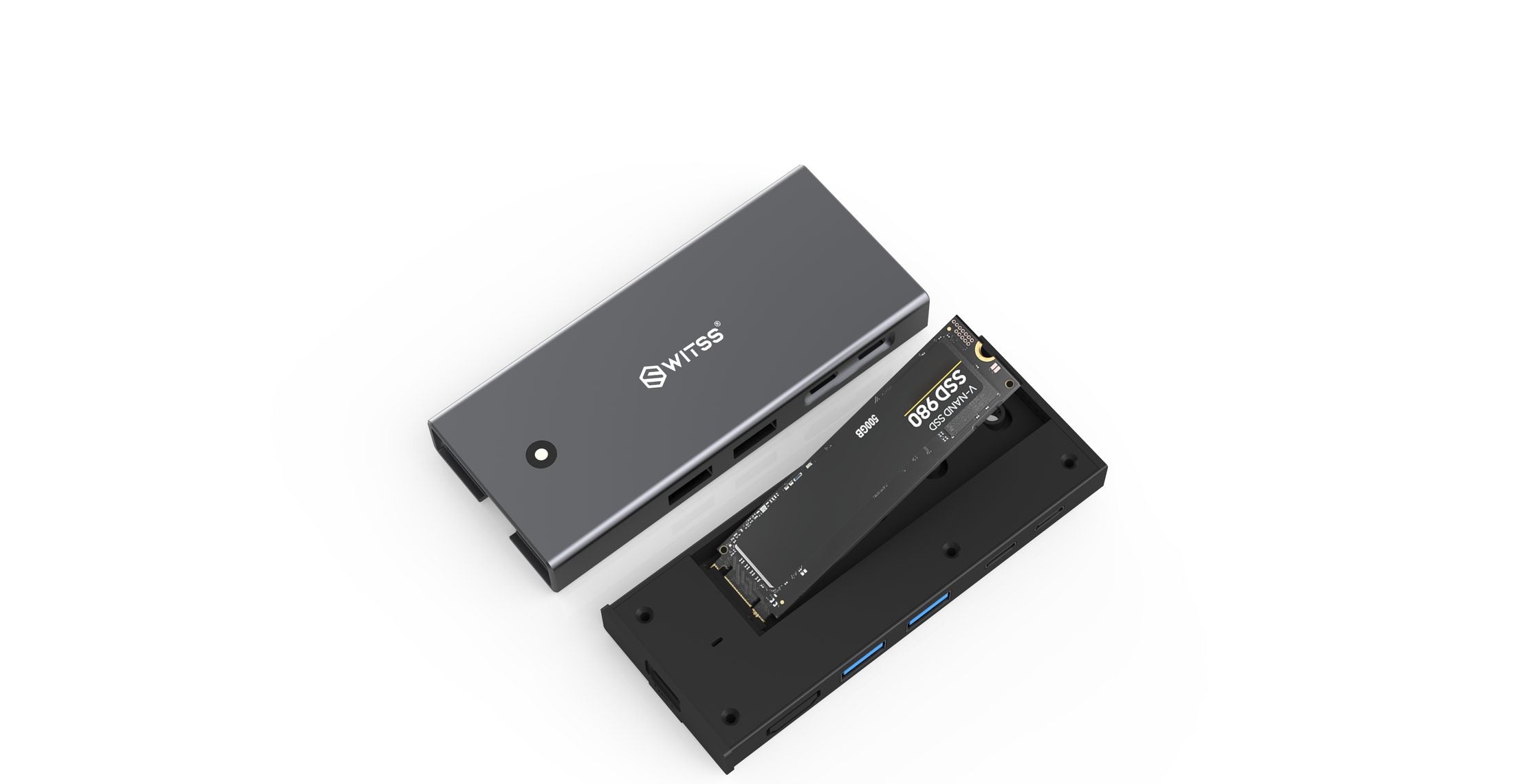 Station d'accueil USB-C Switss® 5-en-1 avec emplacement SSD M.2, photo en studio